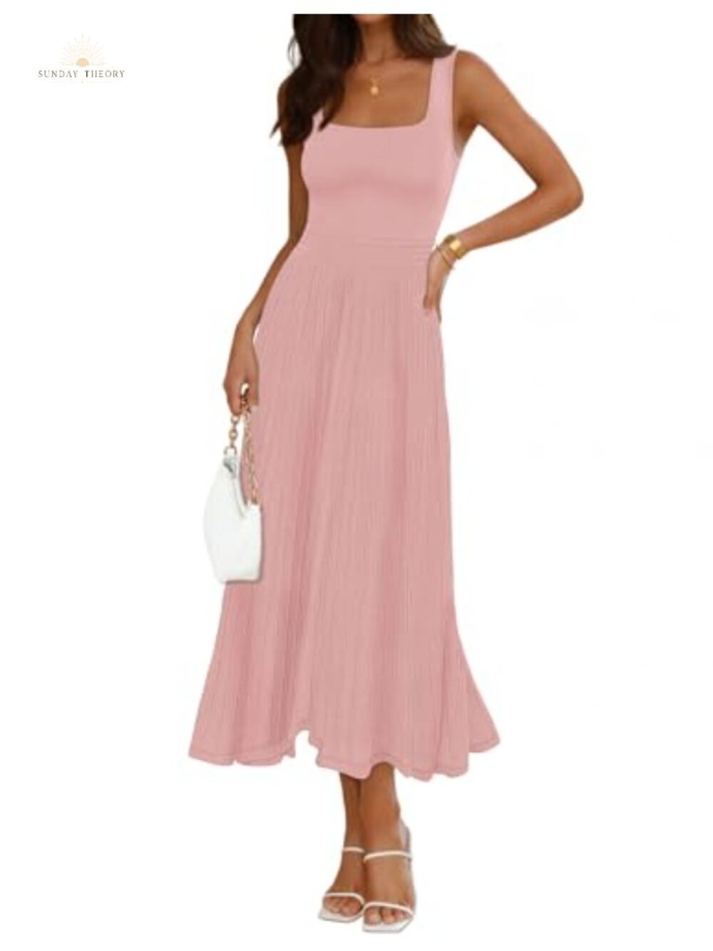 Women's Sleeveless Square Neck Midi Dress A-Line Cocktail Work Dress